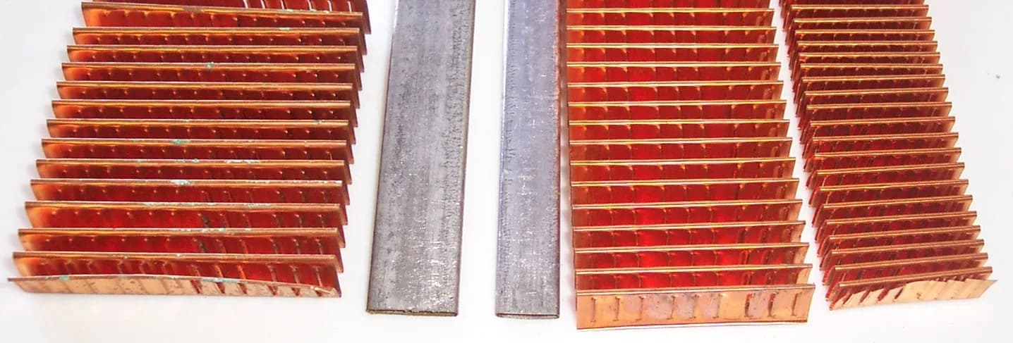 Copper radiator fins and brass tubes