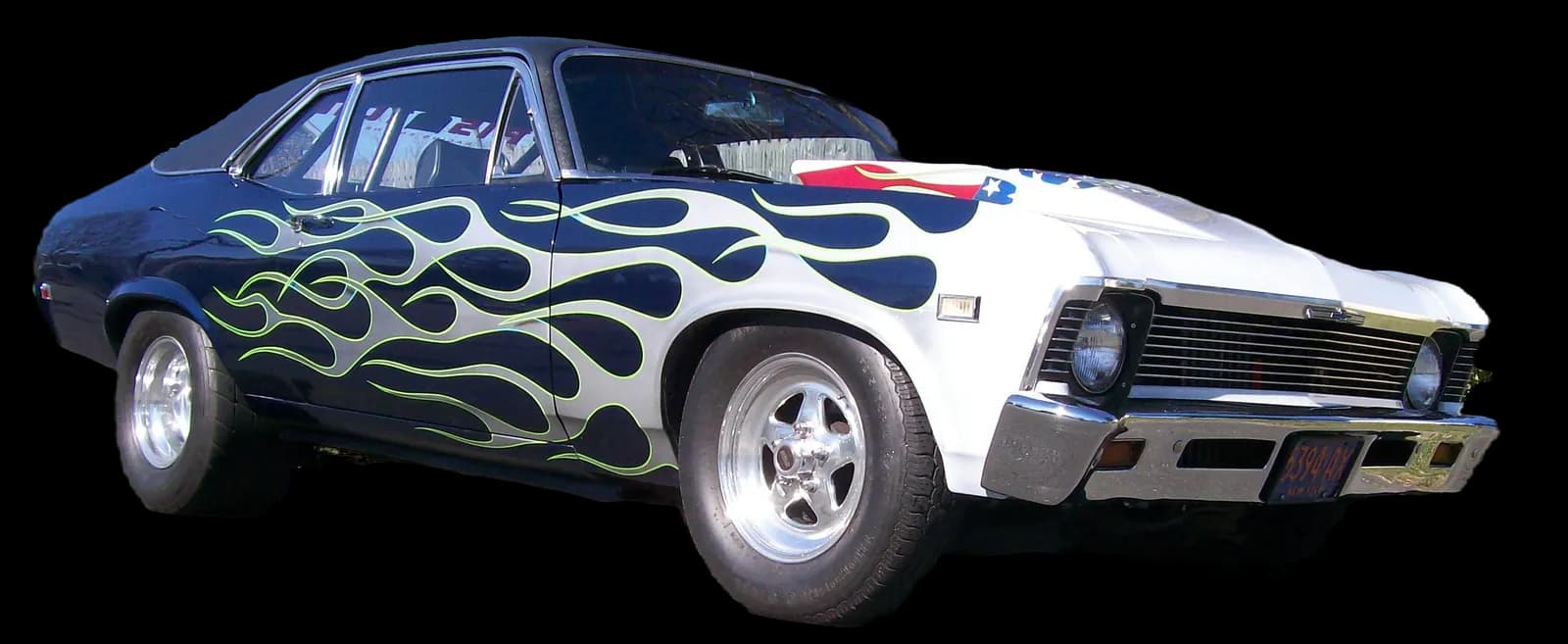 Chevy Nova drag car with flame paint