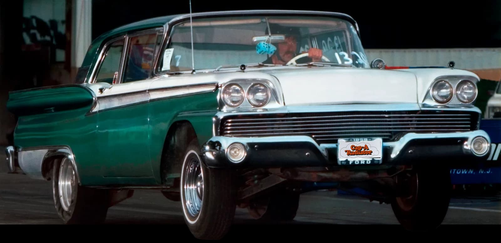 "When Pigs Fly": Bill's 1959 Galaxie does a wheelstand while drag racing