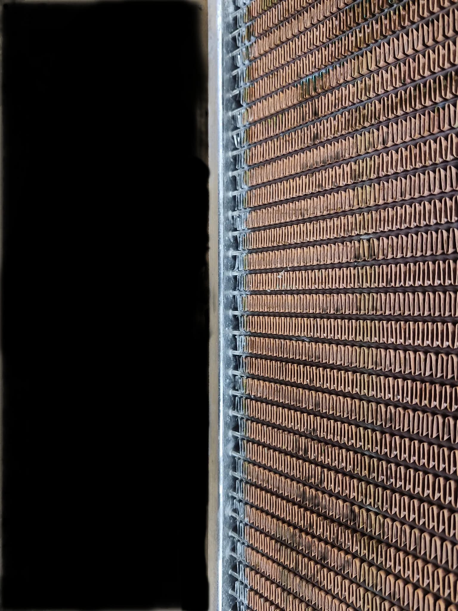 Side view of a copper radiator core