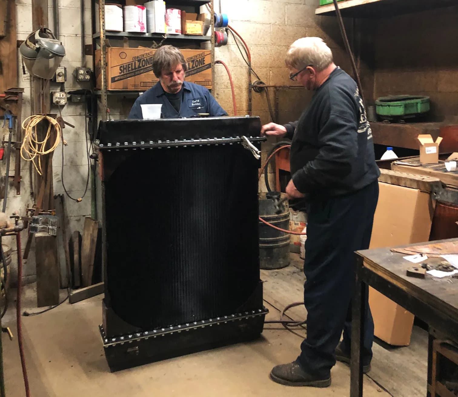 Assembling a Volvo truck radiator at Acme Radiator, Long Island